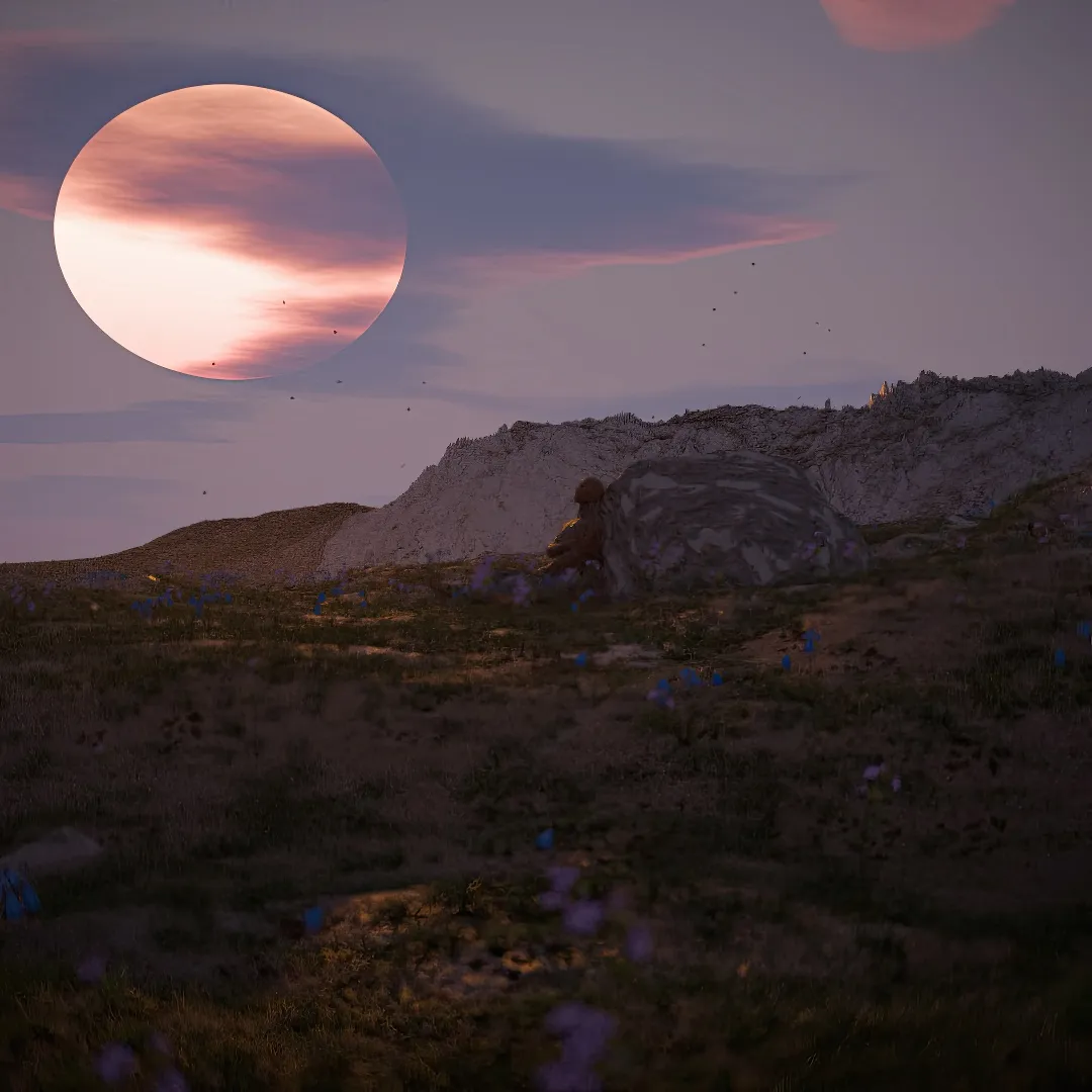 Flowers Field, cinematic 3D environment with a flowering meadow